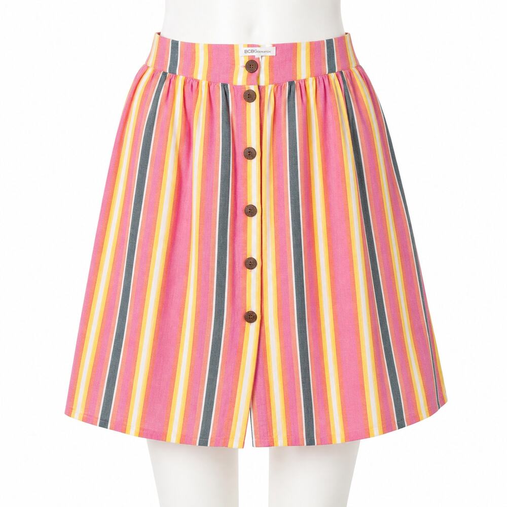 BCBGeneration Sunrise Stripe A-Line Skirt - Button Front - Size 12